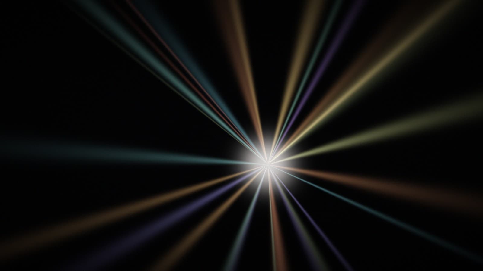 Fine rays radiating unevenly from a single point of light, thinning into darkness.